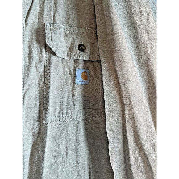 Carhartt Shirt Mens Large Tan Loose Fit Cotton Button Up Workwear Pair of 2 - Picture 4 of 12